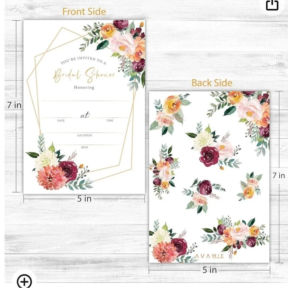 20 Floral Bridal Shower Invitations With Envelopes